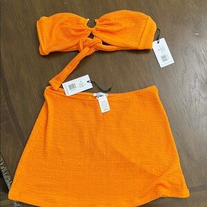 We wore what Orange skirt and bandeau bikini top set